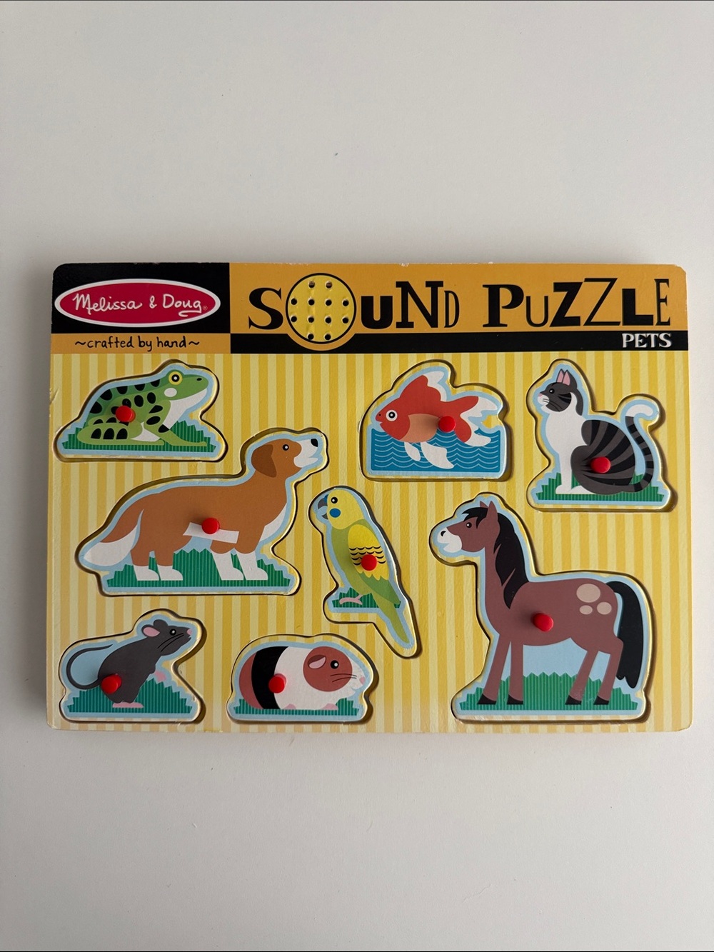 Melissa & Doug - Fresh Start Wooden Sound Puzzle - Animal Pets - Cat Dog Ages 2+